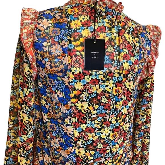 New Code x Mode Mixed Floral Boho Long Sleeve Flowy Dress Size XS - Picture 10 of 12